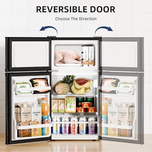 Antarctic Star Mini Fridge with Freezer, Double Door Compact Refrigerator, Adjustable Thermostat, Small Fridge for Bedroom Office Dorm Apartment,2.45 Cu.Ft,Black