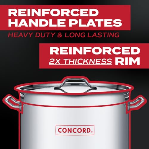 Concord T Series Professional Grade Stainless Steel Stock Pot Cookware. Featuring Triply Bottom and Reinforced Rim. (20 Quart)