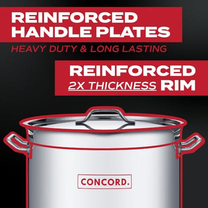 Concord T Series Professional Grade Stainless Steel Stock Pot Cookware. Featuring Triply Bottom and Reinforced Rim. (20 Quart)