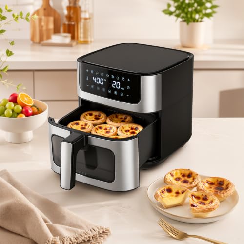 KMFurnila Air Fryer 6.34 QT, Airfryer with Viewing Window and 8 Presets