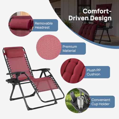 DUMOS Zero Gravity Chair, Lounge Chair Outdoor with Cup Holder