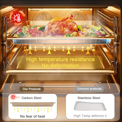 FLAREFX Baking Sheet Pan Set of 3 | Nonstick Cookie Sheets for Baking Supplies | No Rust & No Toxic Carbon Steel Half Sheet Pan+Jelly Roll Pan+Quarter Sheet Pan Set | Heavy Duty Baking Tray for Oven