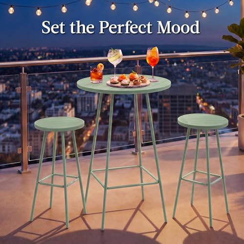 Best Choice Products 3-Piece Patio Dining Set, Bar Height, Outdoor Bistro Set, Outdoor Round Bar Table w/ 2 Bar Stools, Steel - Sage