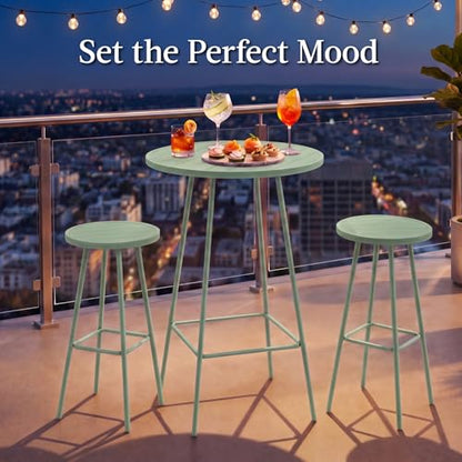Best Choice Products 3-Piece Patio Dining Set, Bar Height, Outdoor Bistro Set, Outdoor Round Bar Table w/ 2 Bar Stools, Steel - Sage