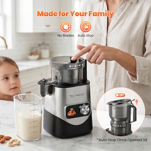 TechRise 3-in-1 Cold Press Juicer with 6" Wide Feed Chute, Slow Masticating Juicer Machine for Whole Fruits & Vegetables, Makes Juice, Fruit Sorbet & Nut Milk, Easy to Clean, BPA-Free, Space Silver