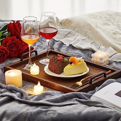 4 Pcs Large Wooden Serving Tray Decorative 15.8 x 11.8 x 1.2 in Ottomantray Rustic with Handle Coffee Table Wood Tray Kitchen Platter for Christmas Thanksgiving Party Gift Breakfast Wedding(Brown)