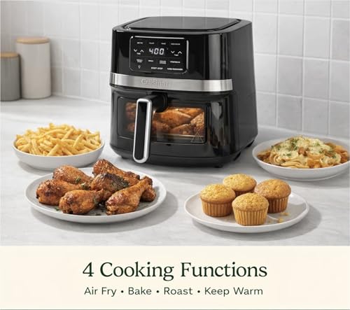 Cuisinart Air Fryer, 4.5-Quart Basket Fryer with 4 Cooking Functions to Air Fry, Roast, Bake, and Keep Warm, 4 Airfryer Presets, Dishwasher-Safe Parts, AIR-160NAS, Stainless Steel & Black