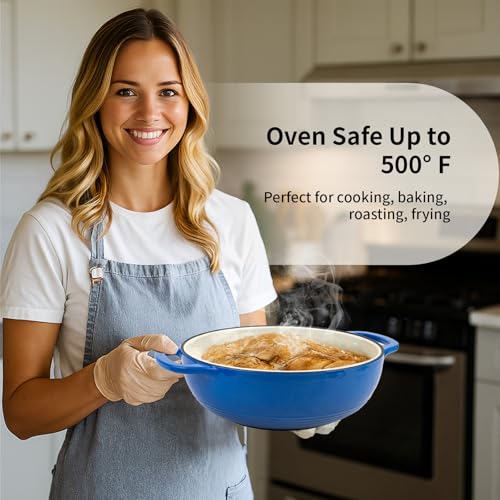 Enameled Cast Iron Braiser, 3 Quart Enameled Cast Iron Skillet with Lid, Oven Safe up to 500° F or on Stovetop, Suitable for Marinate, Cook, Bake, Refrigerate and Serve, Blue