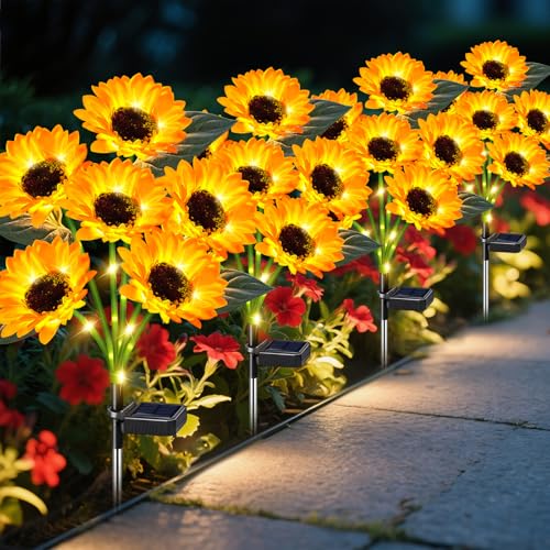 ostritec Sunflower Solar Lights Outdoor Decor, 4 Pack Solar Garden Decor 24 Waterproof Solar Sunflower Outdoor Lights for Garden Patio,Flower Bed, Pathway, Gift for Women, Mom, Grandma