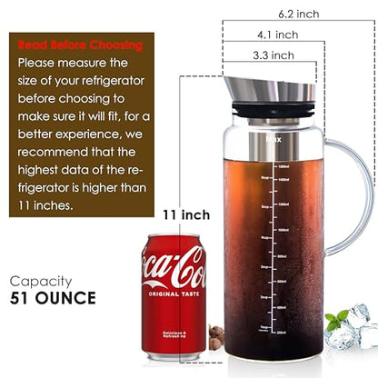 Aquach 51oz Cold Brew Coffee Maker, Borosilicate Glass Pitcher for Iced Tea