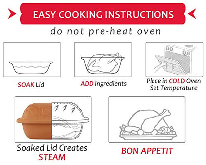 Eurita Clay Roaster, 4 Quart, 3.78 Litres, Non-Stick Earthenware, Toxin-Free, Healthy Clay Pot Cooking, Versatile Cooking Dutch Oven, Digital Recipe and Instructions Included