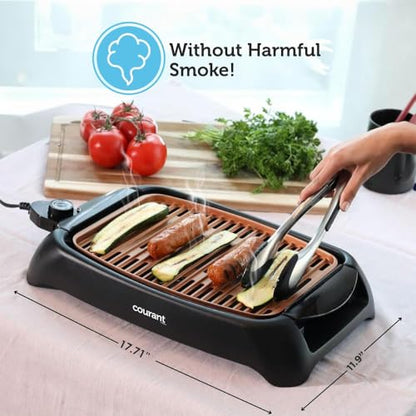 Courant smokeless indoor Electric grill, Copper Non-stick Coating Extra Large and Adjustable Temperature Control, Grill BBQ, Table Top Indoor Grill