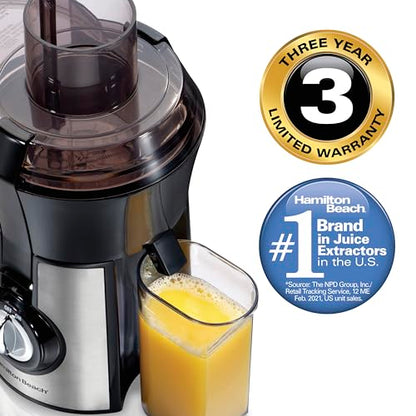 Hamilton Beach Juicer Machine, Big Mouth 3” Feed Chute for Whole Fruits and Vegetables, Easy to Clean, Centrifugal Extractor, Vegetable & Fruit Juicer, BPA Free, 800W Motor, Stainless Steel