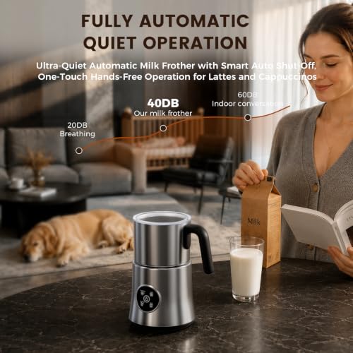 Milk Frother and Steamer, 4-in-1 Automatic Hot and Cold Foam Maker with 900ml Detachable Stainless Steel Jug, Electric Frother for Latte, Cappuccino, Macchiato, Hot Chocolate