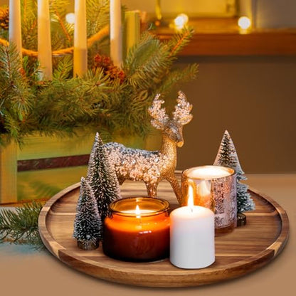 Acacia Round Wood Tray Decorative Serving Trays for Ottoman Coffee Table Candle Holder Tray Kitchen Counter Island Accents Home Decor Circle Circular Wood Centerpiece Trays for Dining Room Table