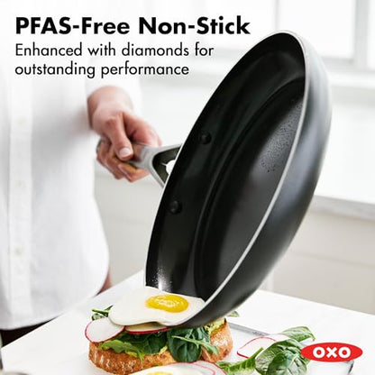 OXO 12" Nonstick Frying Pan Skillet, Ceramic PFAS-Free Nontoxic Pan, Induction Suitable, Dishwasher Safe, Oven Safe to 600°F, Kitchen Cooking Pot, Stainless Handle, Egg Pan, Black