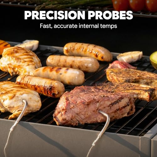 Feasto 30-Inch Heavy-Duty Charcoal Grill with Digital Temperature Control & 2 Meat Probes, Outdoor BBQ Grill with Offset Smoker, 832 Sq. In. Cooking Space for Backyard BBQ, Black & Grey