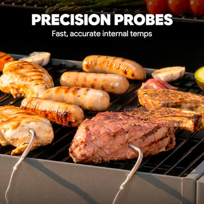 Feasto 30-Inch Heavy-Duty Charcoal Grill with Digital Temperature Control & 2 Meat Probes, Outdoor BBQ Grill with Offset Smoker, 832 Sq. In. Cooking Space for Backyard BBQ, Black & Grey