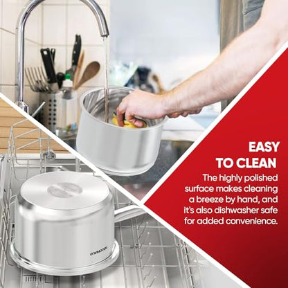 Sunhouse 2 QT Stainless Steel Sauce Pan with Lid, Small Pot for Cooking, PFOA-Free, Advanced Impact Bonding Induction Base Mini Saucepan, Compatible with Induction, Ceramic, Gas