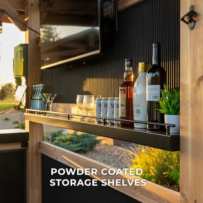 Backyard Discovery Palisade 9' x 6' Cedar Wood Outdoor Bar Set with Galvanized Steel Roof, Bar Top, Shelving, Snow Load Support, Wind Resistance, PowerPort for Patio, Deck, Entertaining