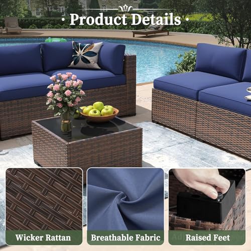 Aoxun 11 Piece Patio Furniture Set with 44" Fire Pit Table Wicker Rattan