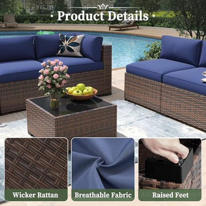Aoxun 11 Piece Patio Furniture Set with 44" Fire Pit Table Wicker Rattan