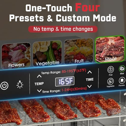 HOPERAN Food Dehydrator - 12 Stainless Steel Trays Dehydrators, 800W Electric Dehydrator Machine with 4 Presets, Digital Timer & Temperature Control for Herb, Dog Treats,Meats & Veggies (12 Trays)