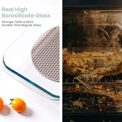 1.7 Quart Glass Baking Dishes for Oven, 7x12 Inch Borosilicate Glass Baking Dish, Lasagna Baking Dish with 2 Silicone Trivet Mats and Exquisite Design Packaging