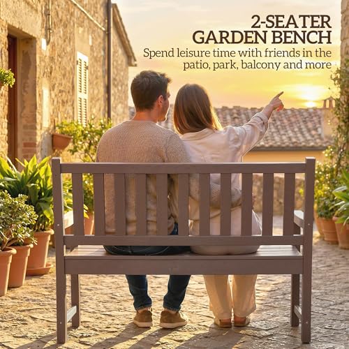Outsunny Outdoor Bench, 49" All-Weather HDPE Garden Bench, 2-Person Patio Loveseat with 528 lbs Capacity, Curved Seat for Backyard, Park, Porch, Lawn, Park, Brown