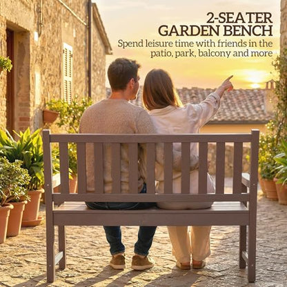 Outsunny Outdoor Bench, 49" All-Weather HDPE Garden Bench, 2-Person Patio Loveseat with 528 lbs Capacity, Curved Seat for Backyard, Park, Porch, Lawn, Park, Brown