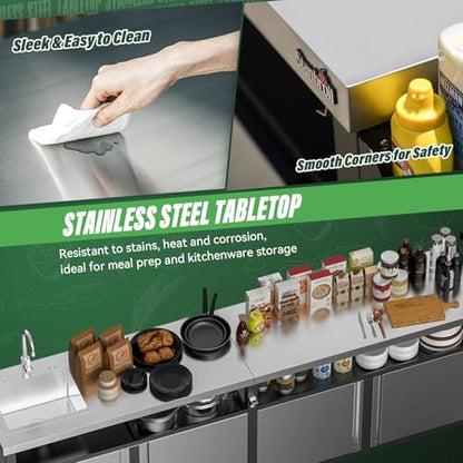 Stanbroil Rolling Outdoor Kitchen Island with Stainless Steel Table Top & Storage Cabinets, Sink&Faucet Included, Extra Large