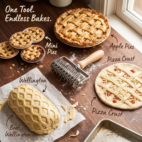 Lattice Pastry Cutter, Stainless Steel Pastry Lattice Roller Cutter for Pie, Pizza & Beef Wellington, Dough Cutter Tool for Pastry Crust and Baking