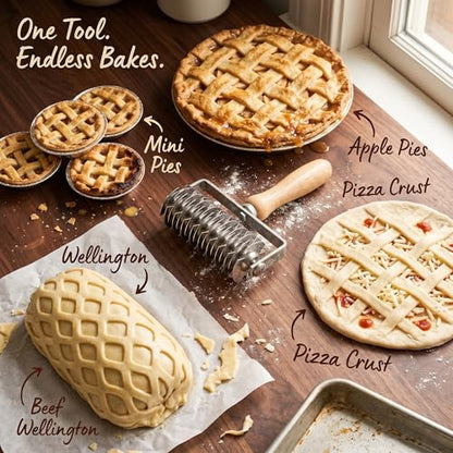 Lattice Pastry Cutter, Stainless Steel Pastry Lattice Roller Cutter for Pie, Pizza & Beef Wellington, Dough Cutter Tool for Pastry Crust and Baking