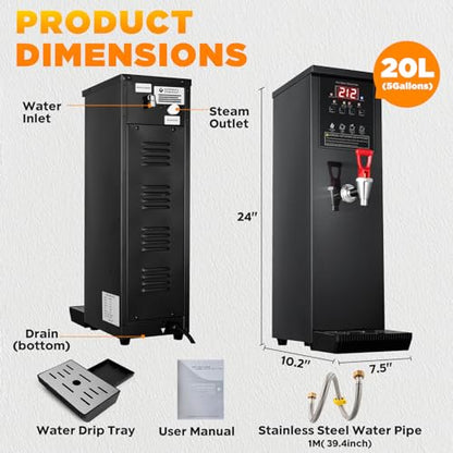 Commercial Hot Water Dispenser Water Boiler Countertop 30L/H Auto-filling Stainless Steel Hot Water Machine Step-heating 104-212°F Adjustable for Cafe Tea Shop Office Restaurant Hotel 1500W, Black