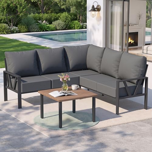 COMLAX FIELD 6 Pieces Metal Outdoor Sectional Sofa with 6 Inch Cushion,Grey