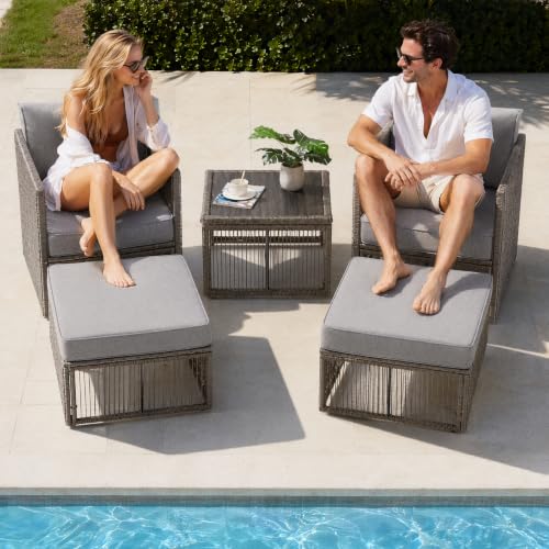 5 Piece Outdoor Small Patio Furniture Set, Wicker Sectional Furniture Set
