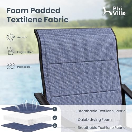 PHI VILLA Outdoor Dining Set for 8, Expandable Table & Blue Swivel Chairs