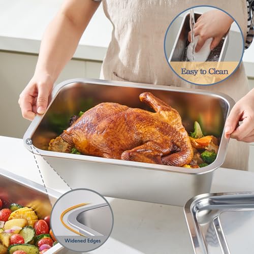 4 Inch Extra Deep Lasagna Baking Pan with Lid, 11x14 Inch 7.4QT Large Stainless Steel Nonstick Lasagna Baking Roasting Pans Casserole Dishes for Oven with Lids(M, 1 Pack)