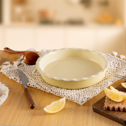 Avcylltty Ceramic Pie Pan for Baking 10 inch, Pie dish for Quiche, Apple Pie, Pot Pies, Deep dish pie plate with ruffled edges, Non-stick Cake Pan, Microwave,Dishwasher,and Oven Safe, Butter Yellow