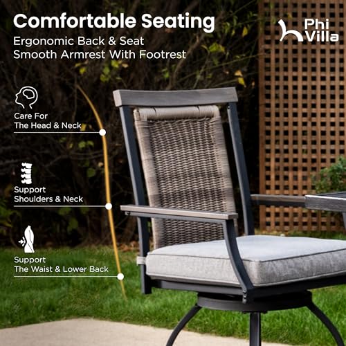 PHI VILLA Outdoor Bar Set, Patio 4 Chairs & Counter Height Table