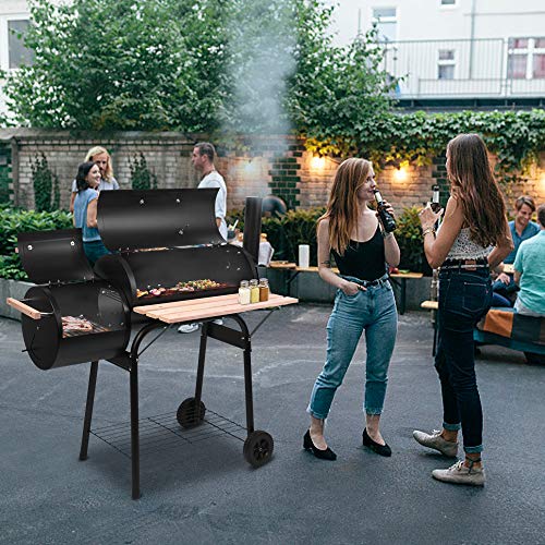 Karl home Charcoal Grill Offset Smoker, Charcoal Barbecue Grills with Spacious Cooking Area, Barrel BBQ Grill and Smokers Combo for Outdoor Balcony Picnics Party Camping