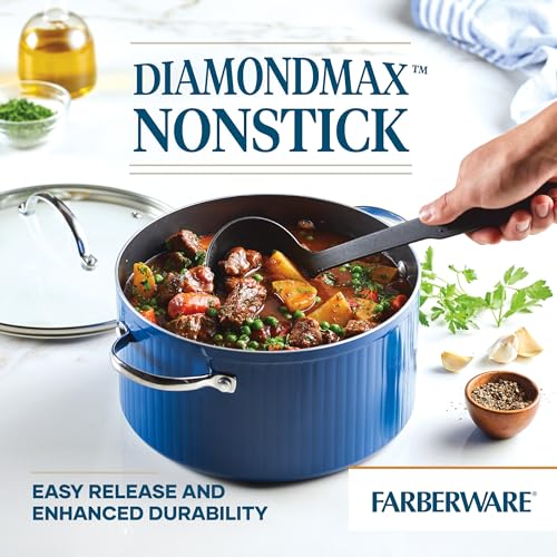 Farberware Style Nonstick Cookware Stockpot, 6 Quart, Blue