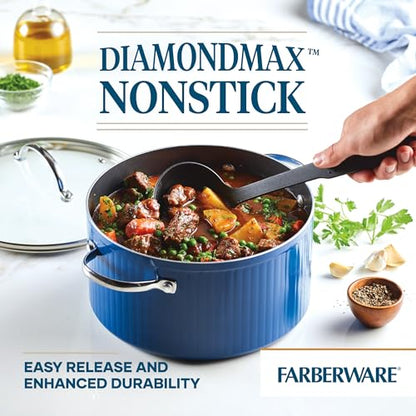 Farberware Style Nonstick Cookware Stockpot, 6 Quart, Blue