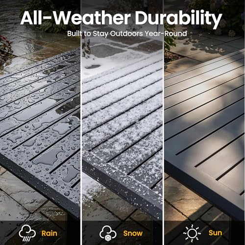 PATIOHIT 9-Piece Aluminum Outdoor Dining Set, 82" Large Rectangular Patio Table & 8 Stackable Armchairs Rust Proof Outdoor Furniture with Umbrella Hole for Lawn Garden Deck, Black