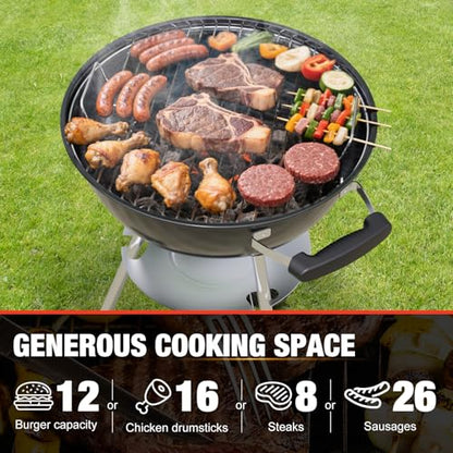 GRILIFE 18 inch Kettle Charcoal BBQ Grill, Perfect Barbecue Gift, Black