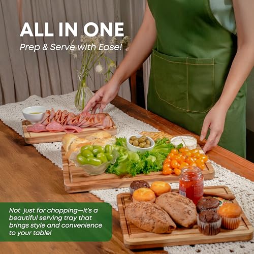 VieWood Acacia Wood Cutting Board Set of 3 for Kitchen, Serving, Charcuterie and Food Prep, Pre-Oiled Wooden Boards with Juice Groove (17x12, 12x10, 12x7 Inch)