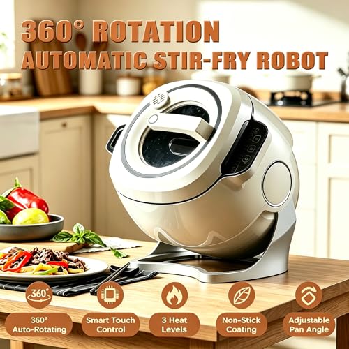 pealiritansemen Smart Cooking Robot – Automatic Stir Fry Machine with 2000W 360° Rotating Non-Stick Pot, 6L Large Capacity Electric Wok, Auto Stir Fryer for Healthy Home Cooking, Easy Clean