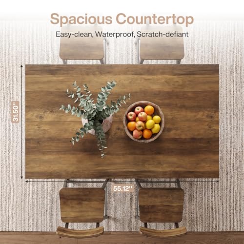 Tribesigns 55-Inch Kitchen Island with Storage Shelves, Farmhouse Island Table with Seating, Counter Height Bar Table for Kitchen, Dining Room, Easy to Assemble, Rustic Brown