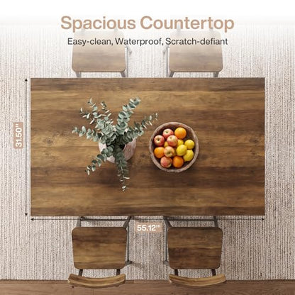 Tribesigns 55-Inch Kitchen Island with Storage Shelves, Farmhouse Island Table with Seating, Counter Height Bar Table for Kitchen, Dining Room, Easy to Assemble, Rustic Brown