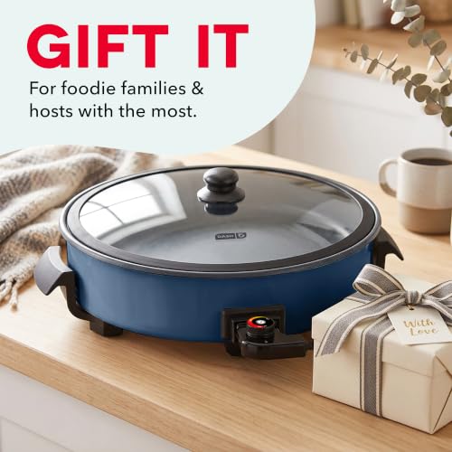 DASH Family Size Electric Skillet with Lid, 6-Quart Ceramic, Navy